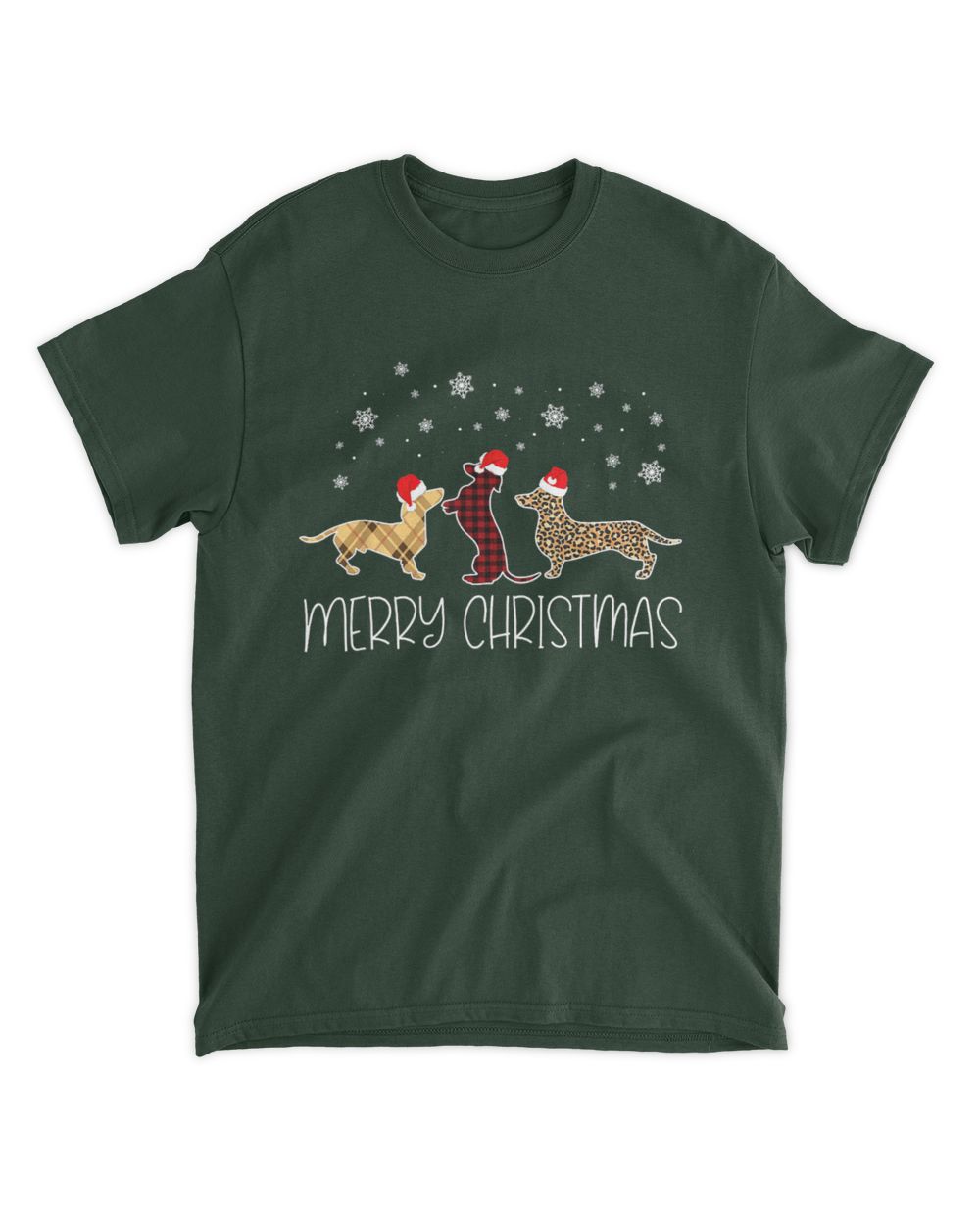 Dachshund Merry Christmas Unisex Standard T-Shirt forest-green s