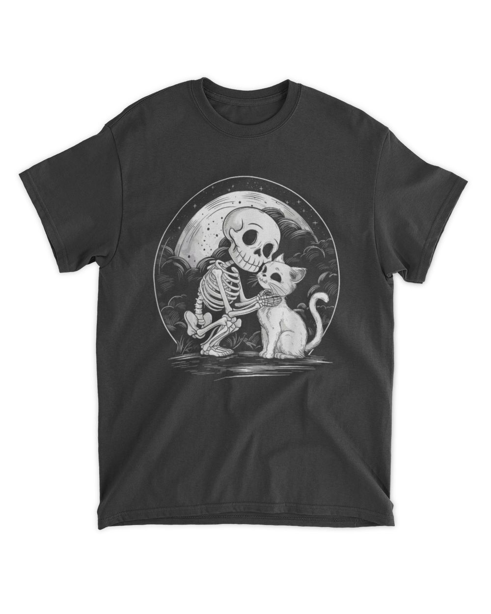 Skeleton Cat Skull Kitty Cute Goth Halloween Costume Unisex Standard T-Shirt black s