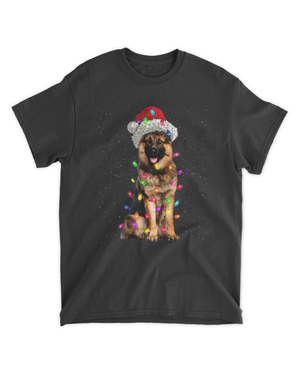 Merry Christmas German Shepherd Santa Hat Lights Unisex Standard T-Shirt black s