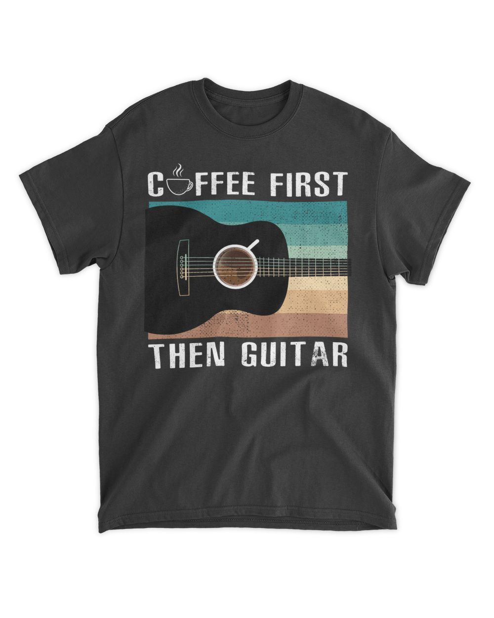 Coffee First Then Guitar for Guitarist Coffee Lover Unisex Standard T-Shirt black s