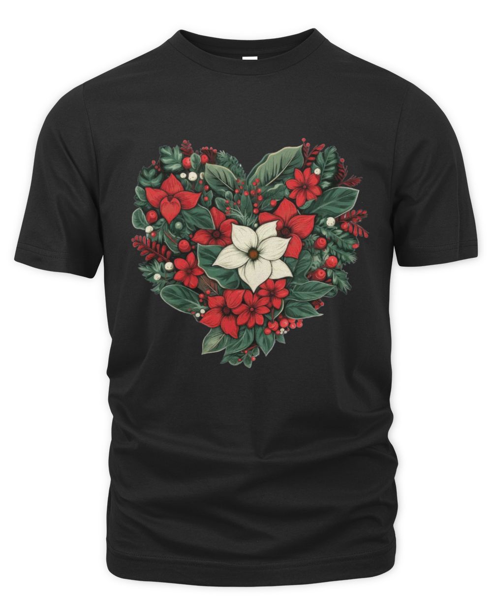 Christmas Shirts for Women Floral Heart Poinsettia Flower Graphic Tees Unisex Premium T-Shirt black s