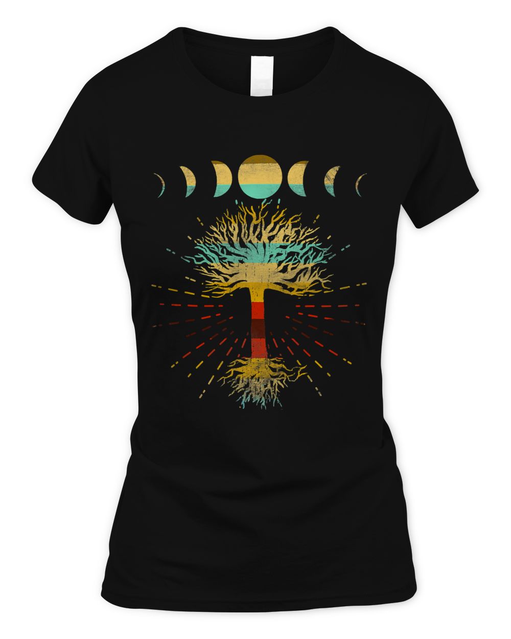 Phases Of The Moon Retro Tree Meditate Yoga Spirit Nature
