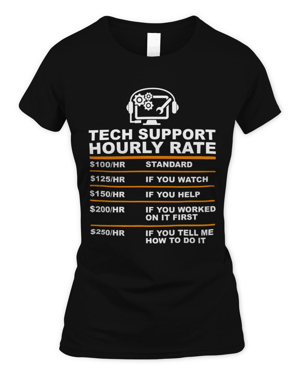 Tech Support Hourly Rate IT Sysadmin Geek Nerd Gift Idea Women's Soft Style Fitted T-Shirt black s