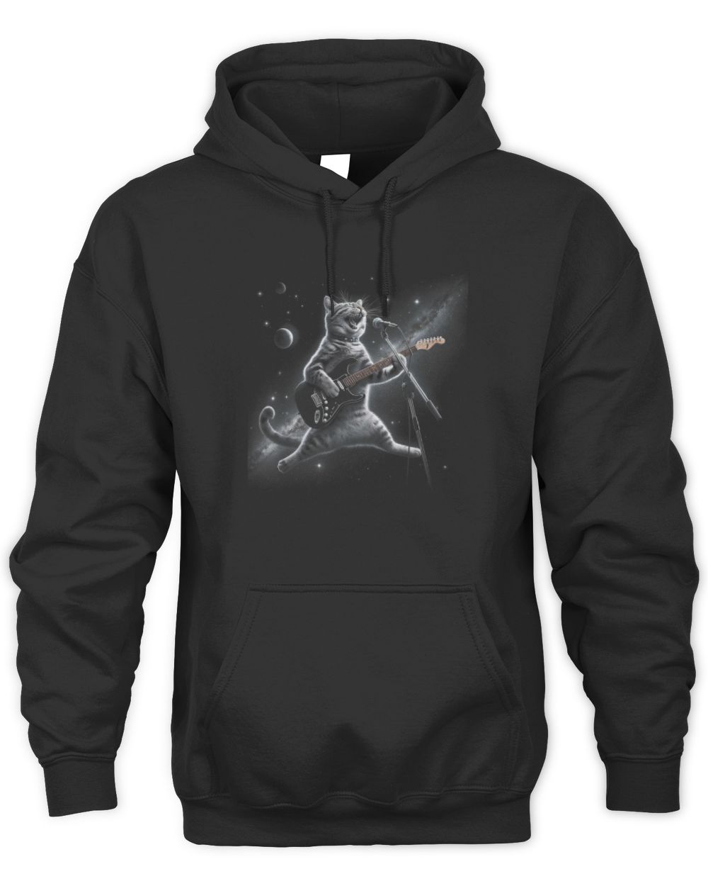 Rock Cat Playing Guitar Electric in space Funny kitty Galaxy TShirt Unisex Hoodie black s