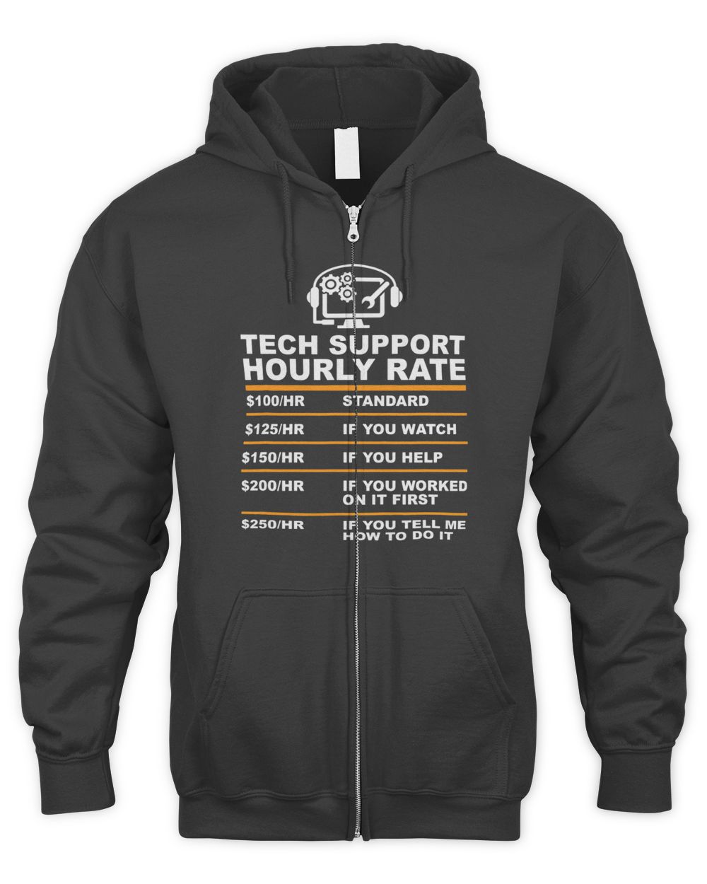 Tech Support Hourly Rate IT Sysadmin Geek Nerd Gift Idea Men's Zip Hoodie black s