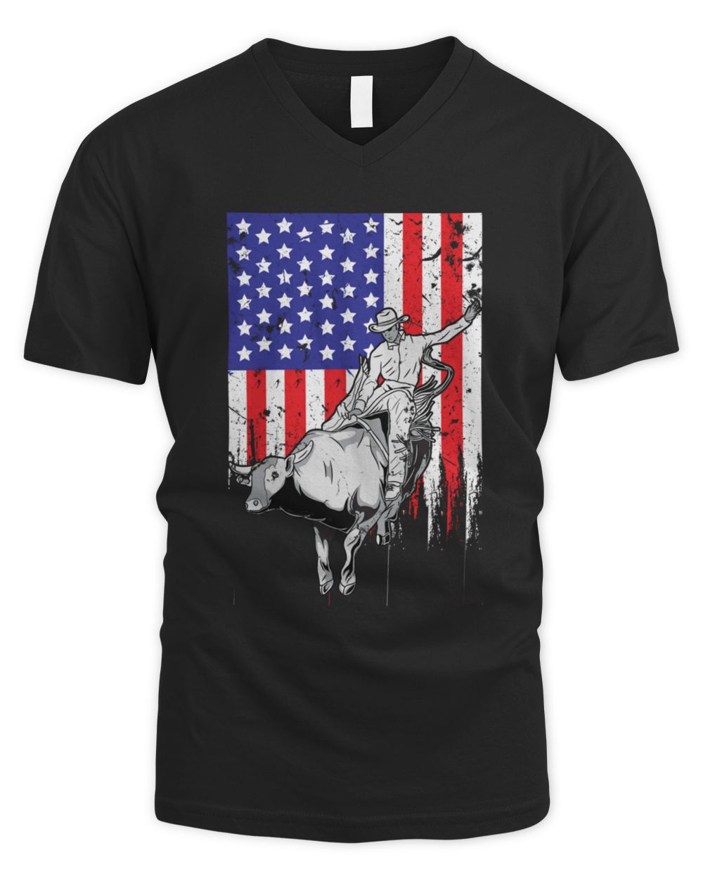 American Flag Bucking Bull Riding Men's V-Neck T-Shirt black s