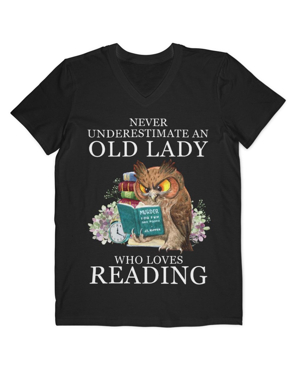 Never Underestimate an Old Lady Who Loves Reading Men's V-Neck T-Shirt black s