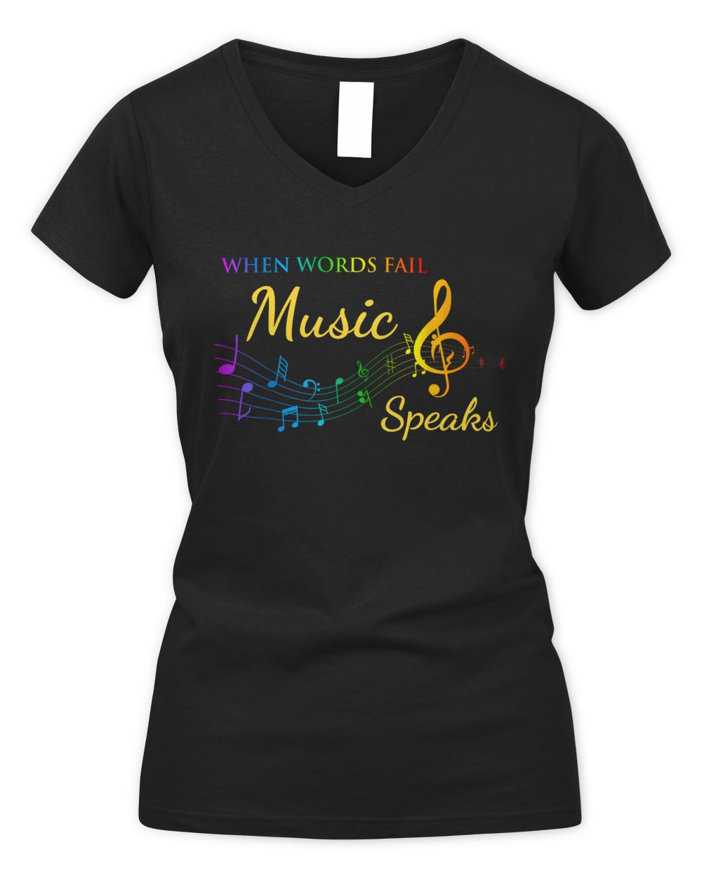 When Words Fail Music Speaks Women's V-Neck T-Shirt black s