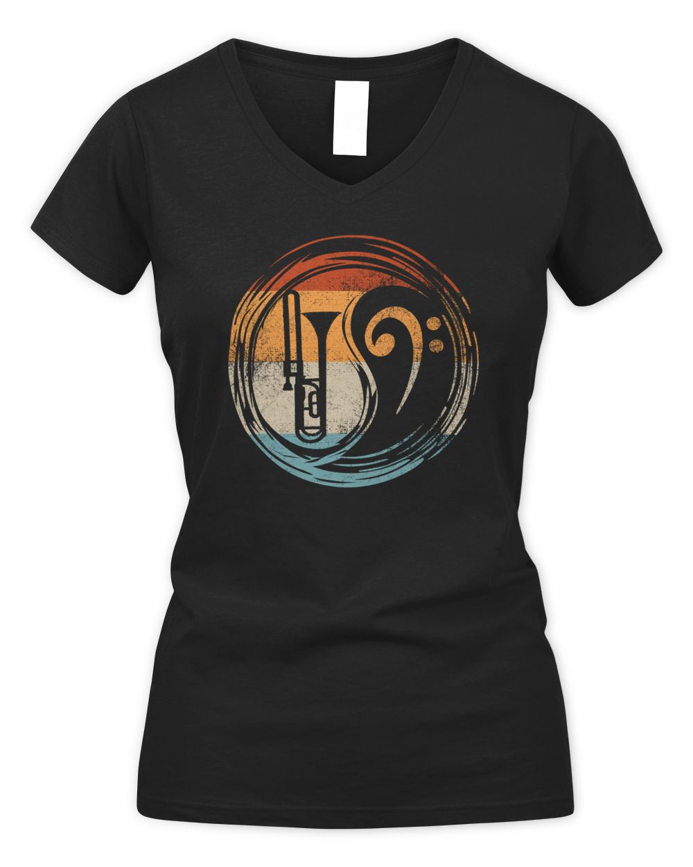 Trombone Bass Clef Yin Yang Women's V-Neck T-Shirt black s