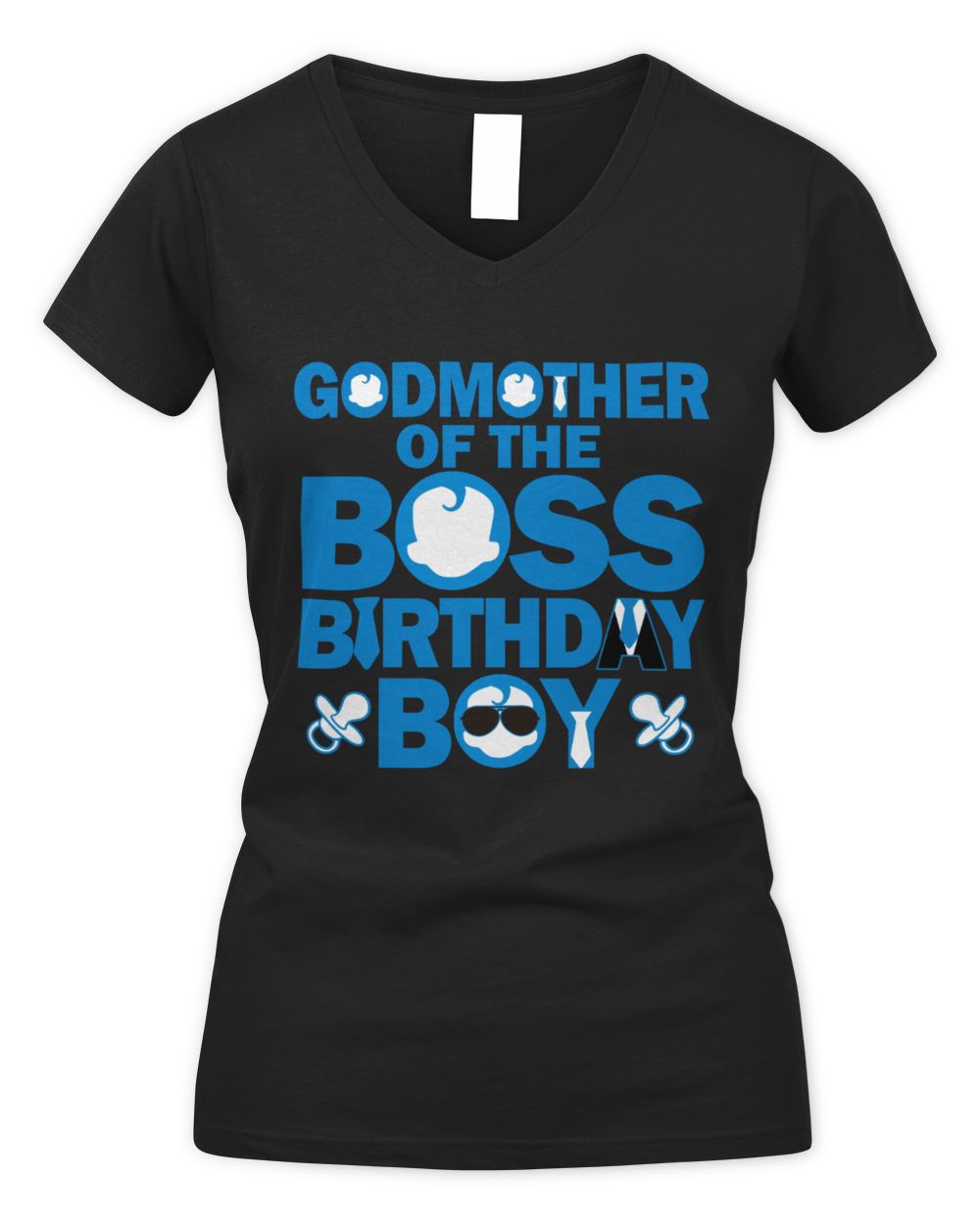 Godmother Of The Boss Birthday Boy Women's V-Neck T-Shirt black s