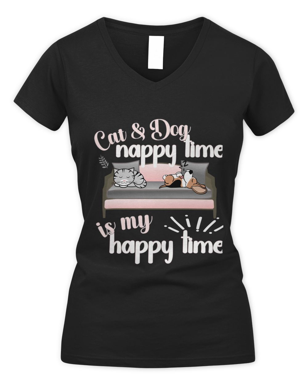 Cat And Dog Nap Cute Design9 T-Shirt Women's V-Neck T-Shirt black s
