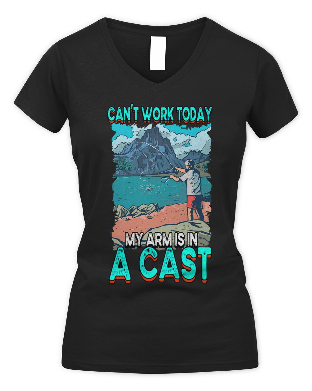 Cant Work Today My Arm Is In A Cast Funny Fishing Women's V-Neck T-Shirt black s