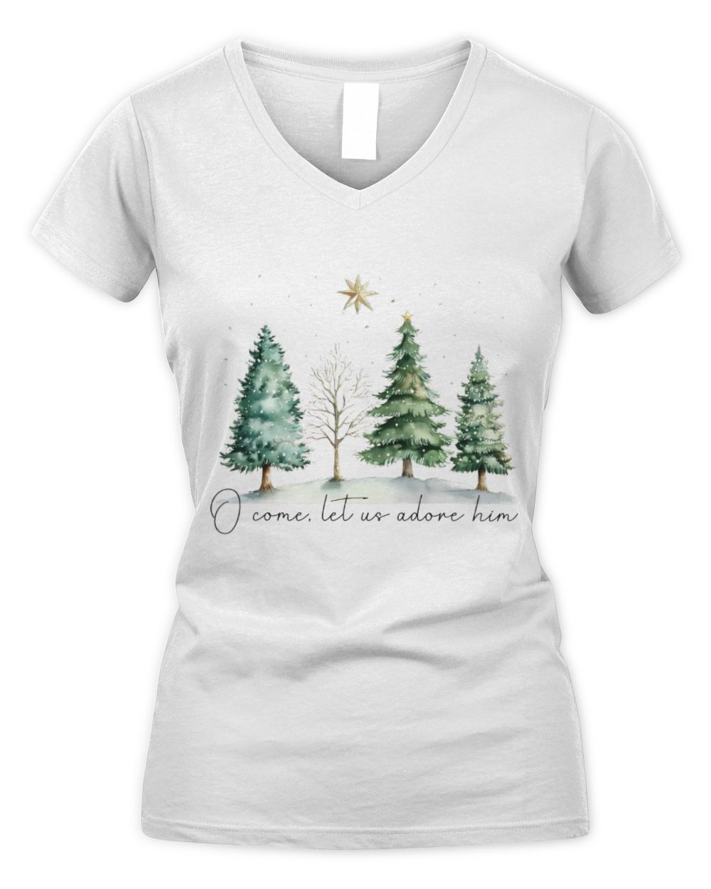 O Come, Let us adone him Women's V-Neck T-Shirt white s