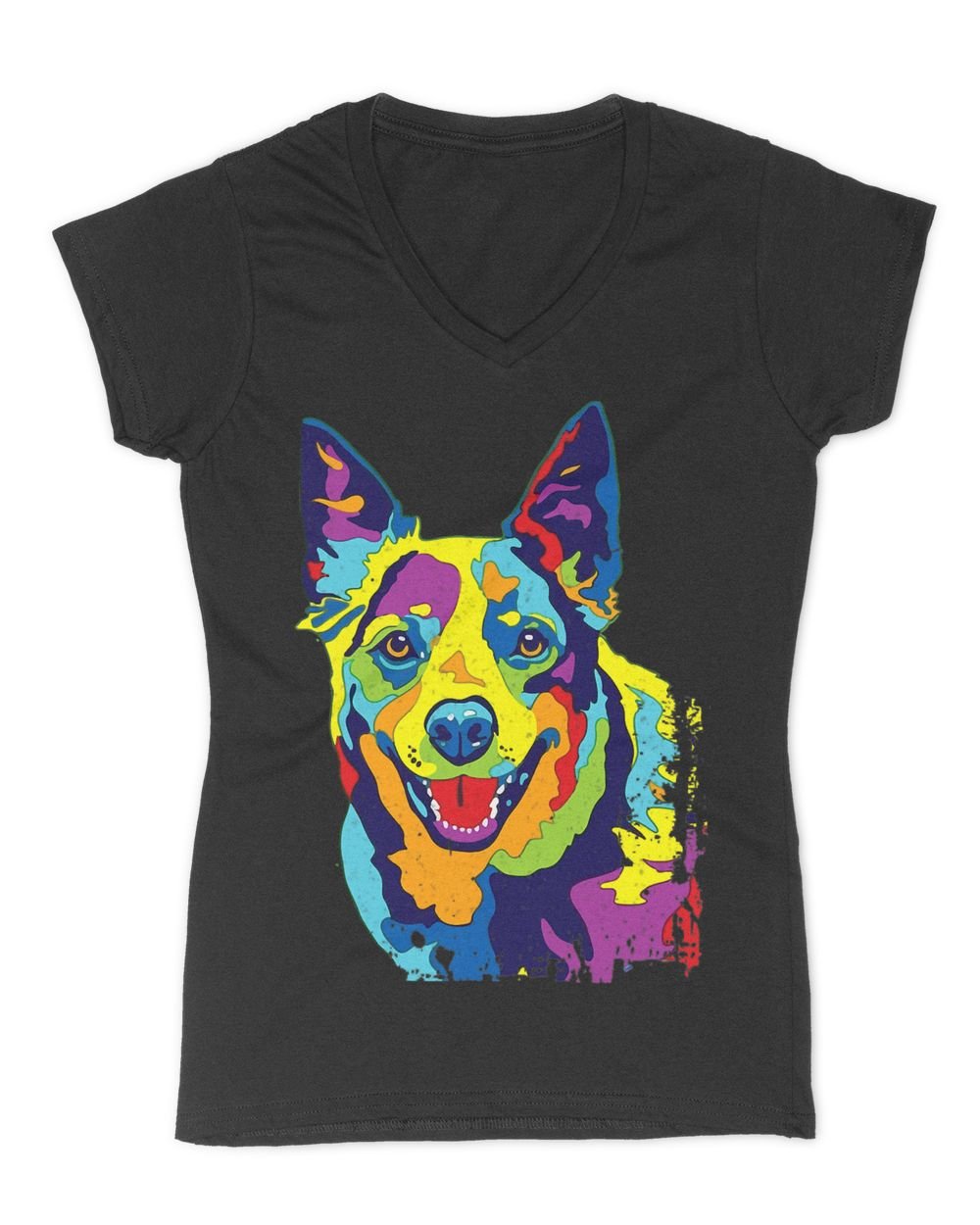 Cattle Dog Shirt Funny Australian Cattle Dog Pop-Art Shirt Women's V-Neck T-Shirt black s