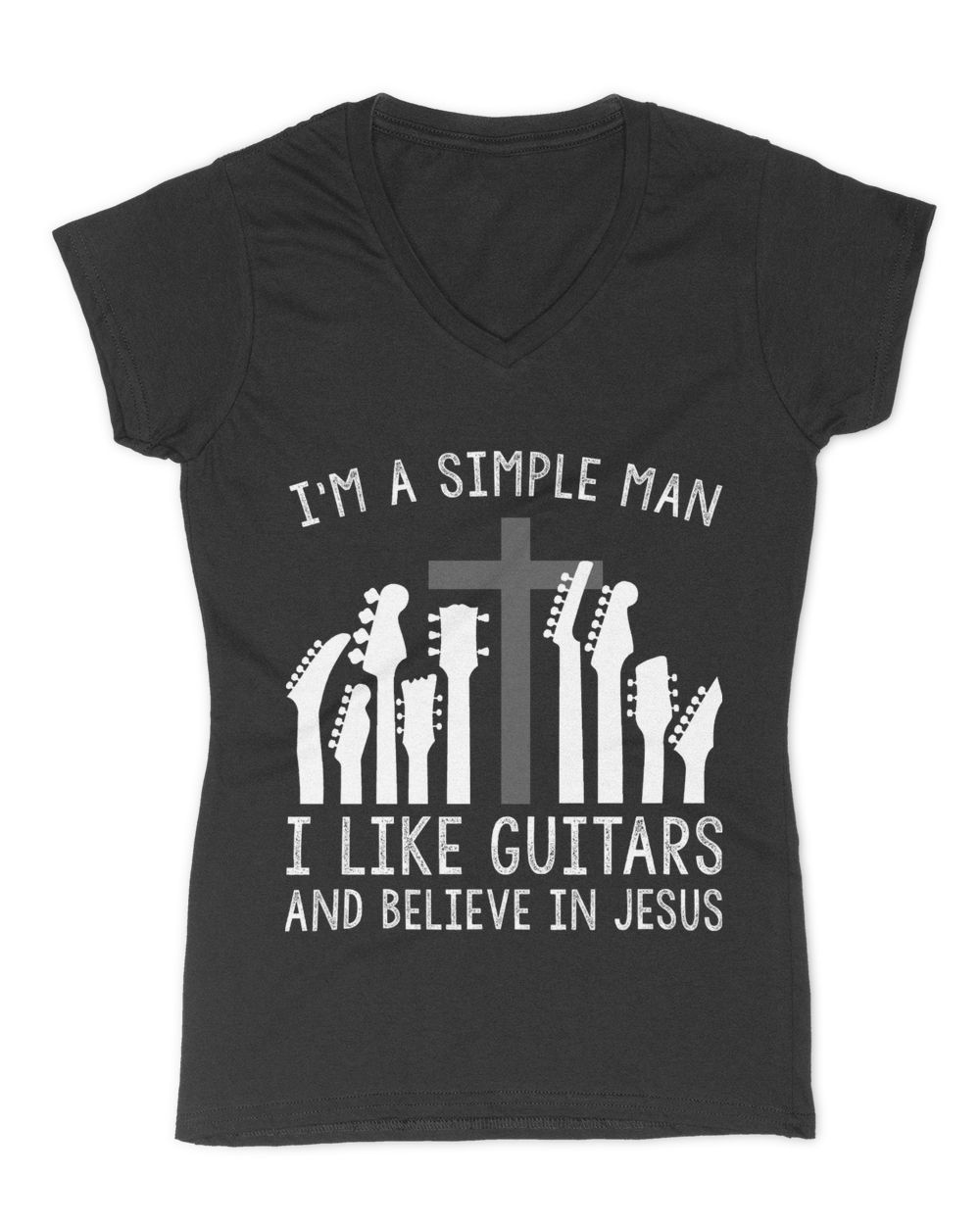 I'm a simple man i like guitars and believe in jesus Women's V-Neck T-Shirt black s
