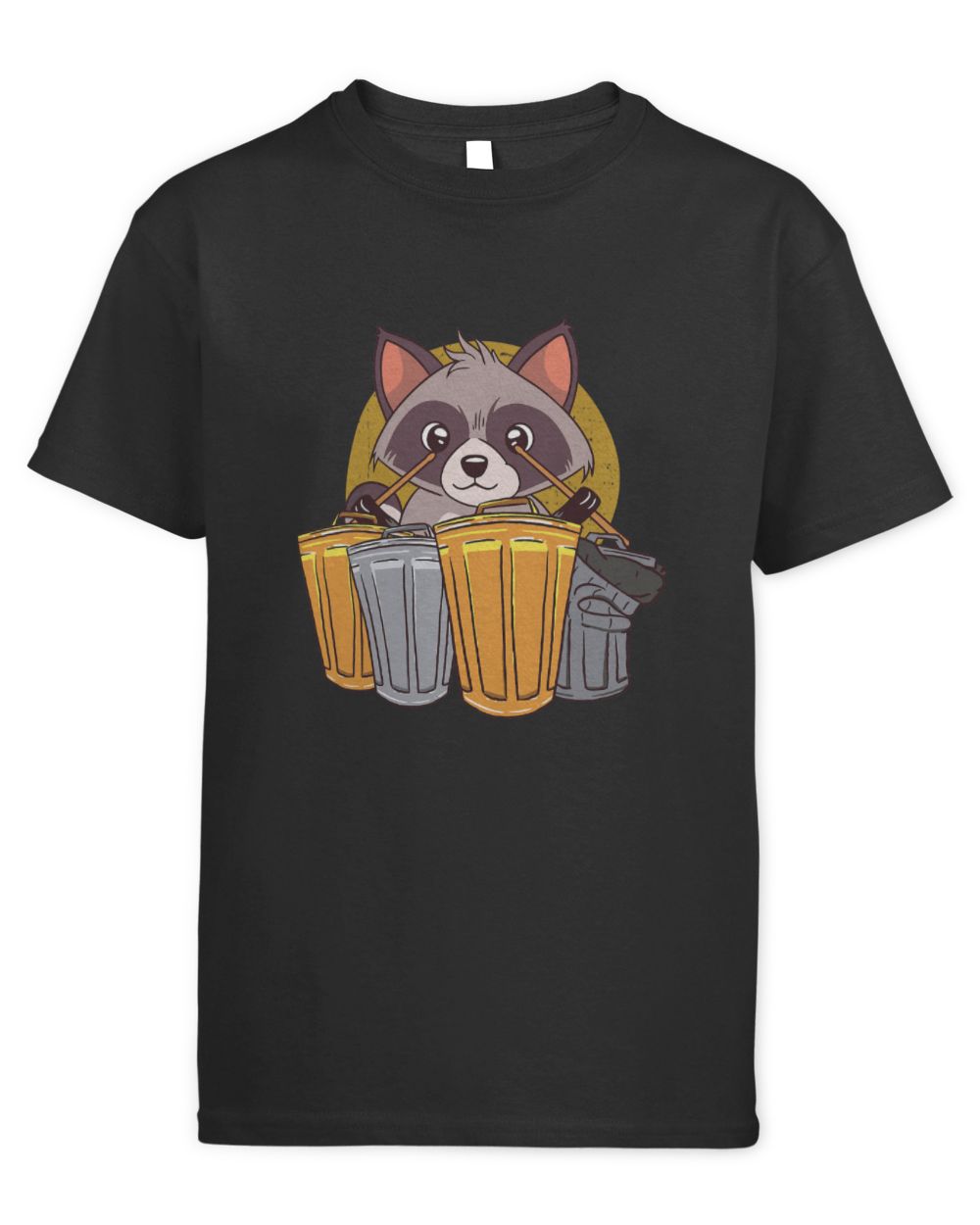 Funny Drummer Raccoons Playing Drums Using Trash Cans Funny Raccoon Kids Standard T-Shirt black xs