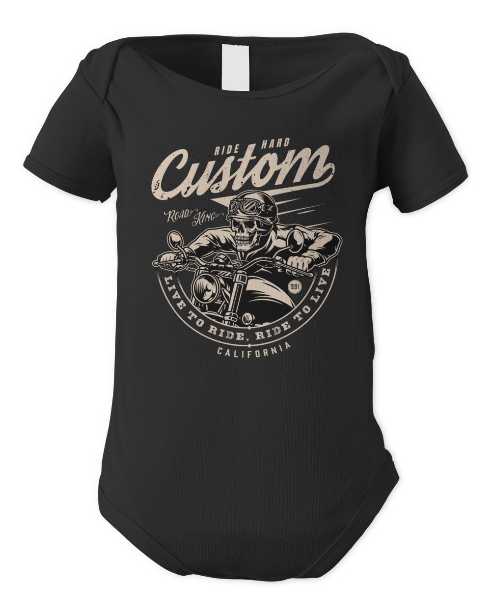 Ride Hard Custom Road King Infant Short Sleeve Bodysuit black new born