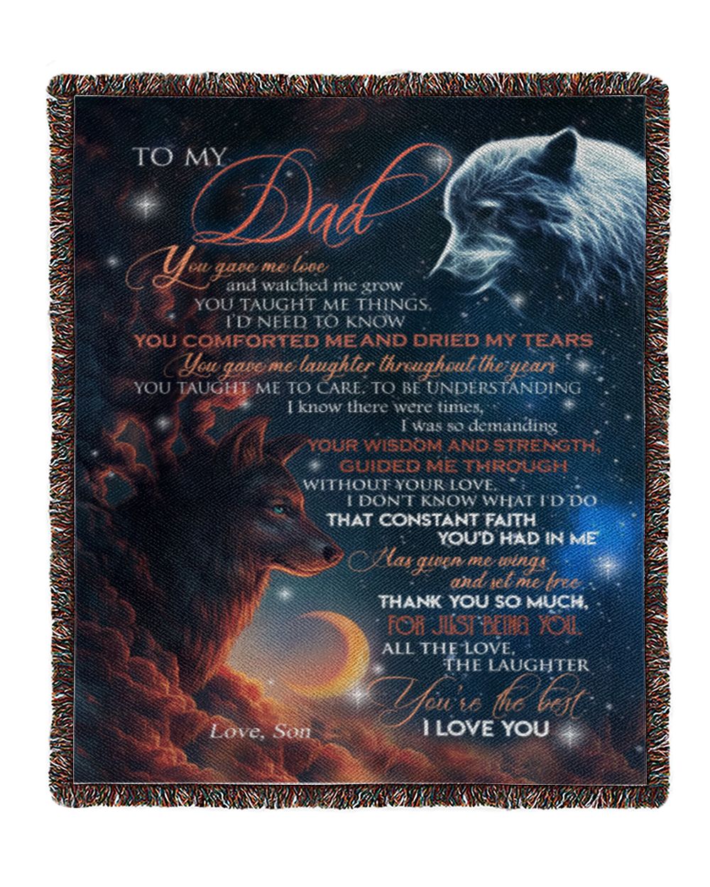 Son to Dad Woven Blanket white 50x60in