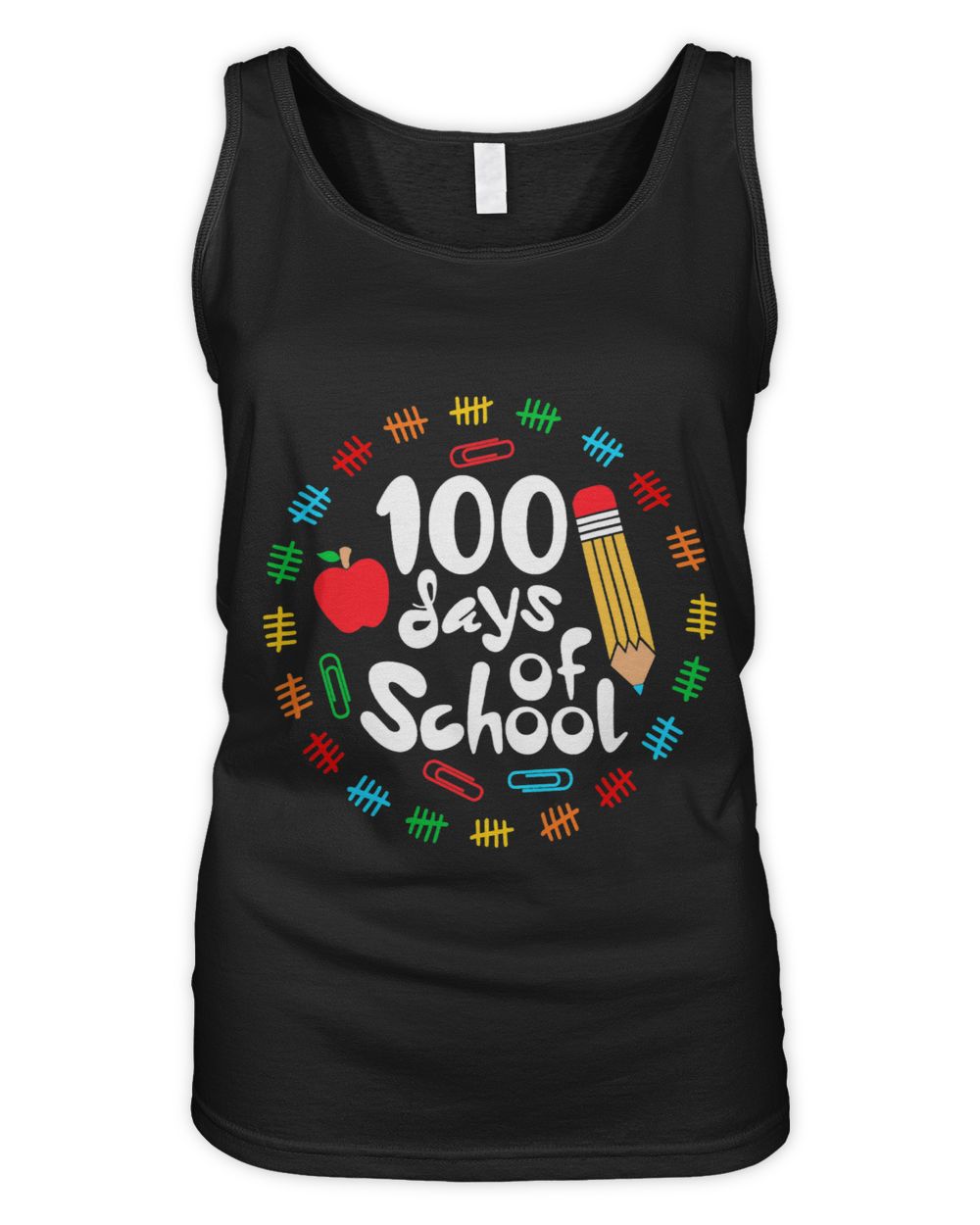 Apple Happy 100 Days Of School 100 Days Smarter Brighter 3 Women's Tank Top black s