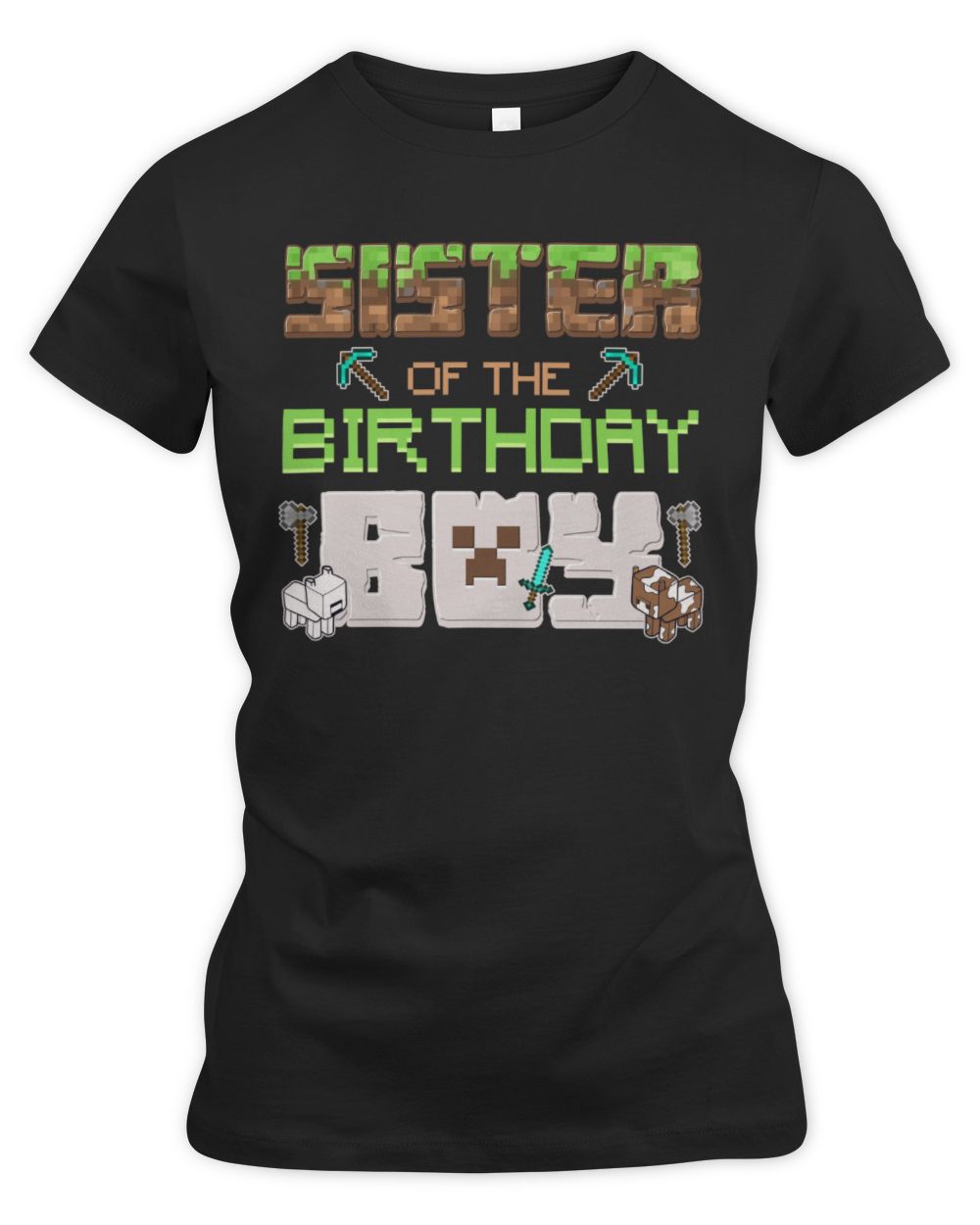 Sister Of The Birthday Boy Minecraft Women's Premium Slim Fit Tee black s
