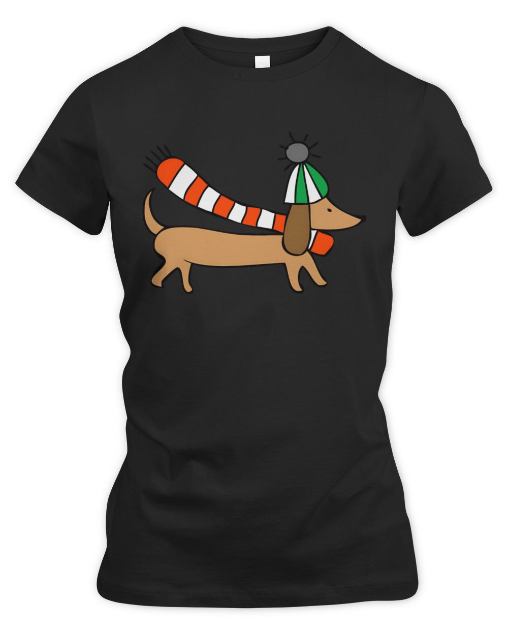 Winter Dachshund Dog Women's Premium Slim Fit Tee black s
