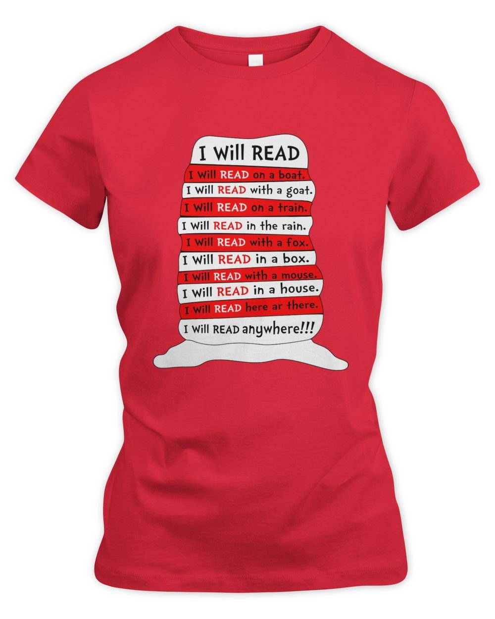 I Will Read Everywhere! Women's Premium Slim Fit Tee red s