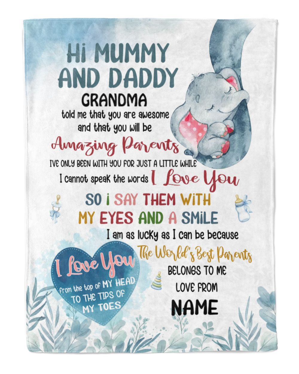 Hi Mummy and Daddy Cozy Plush Fleece Blanket white 30x40in
