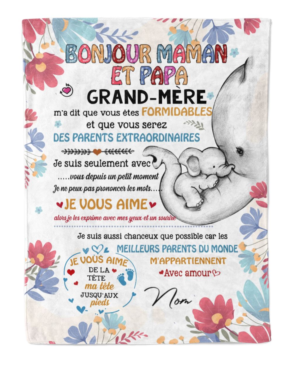 Bonjour maman et papa Cozy Plush Fleece Blanket white 30x40in
