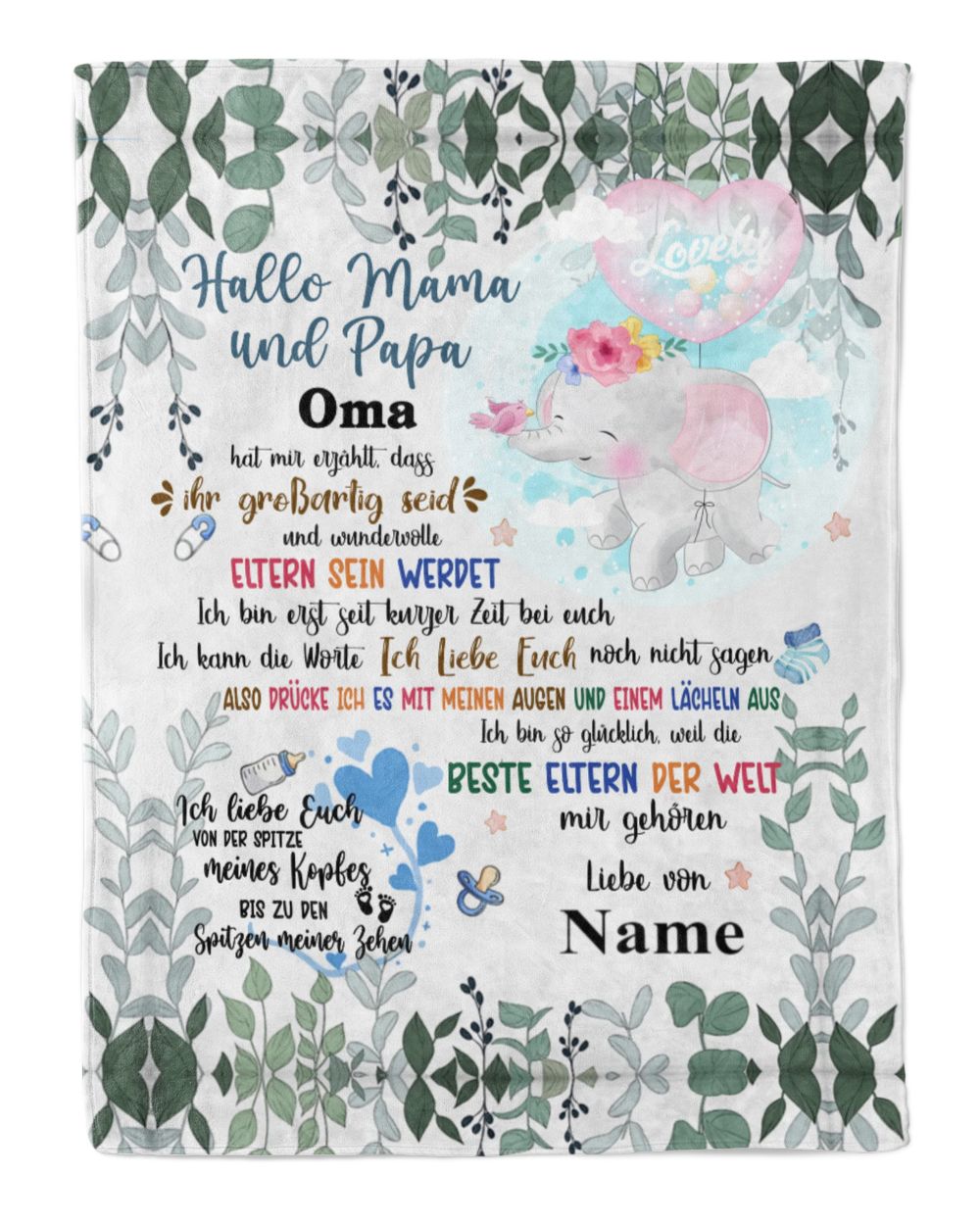 Hallo Mama und Papa Cozy Plush Fleece Blanket white 30x40in