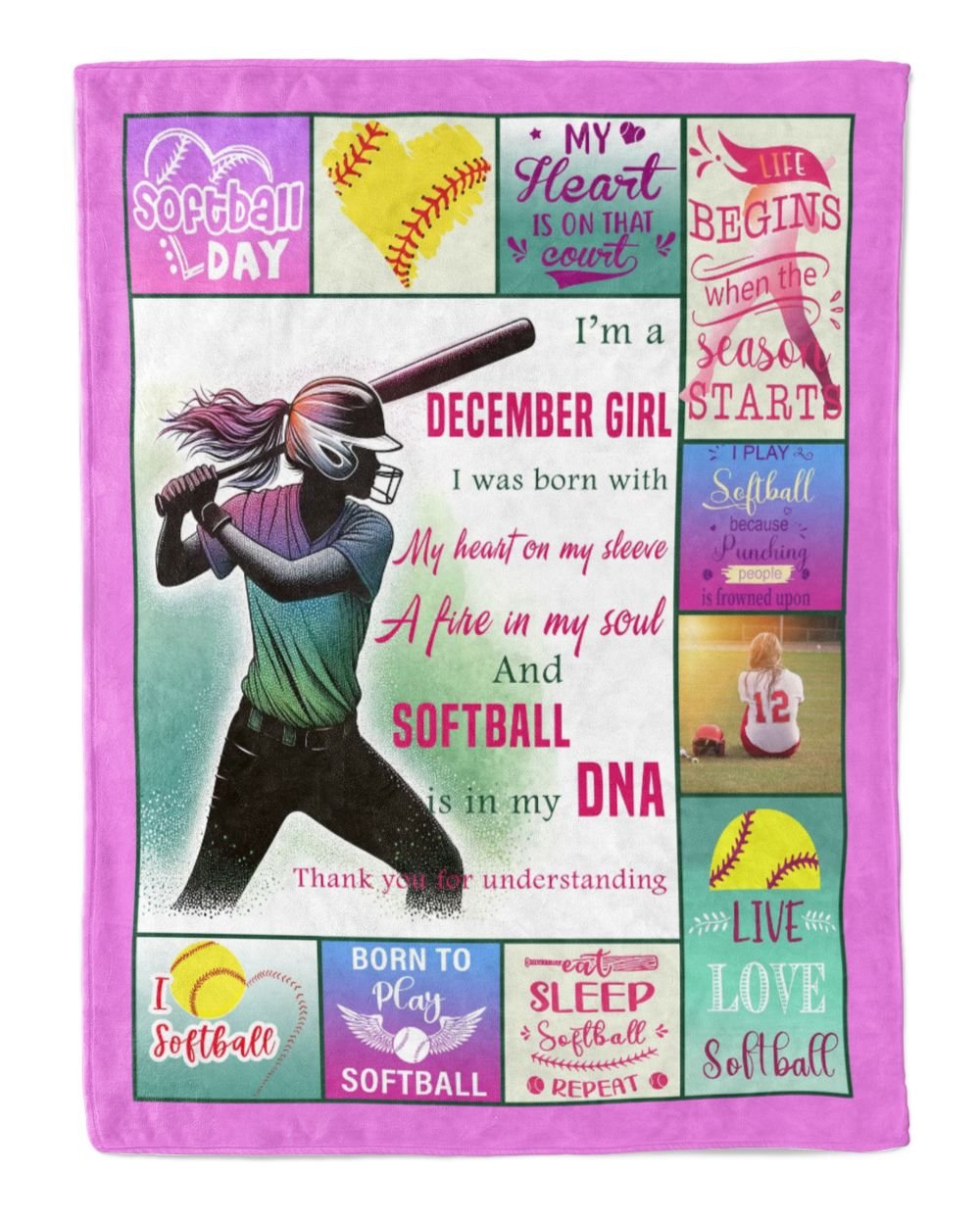 Personalized Your Image Softball- Softball Blanket- December Girl- Birthday Gifts Cozy Plush Fleece Blanket white 30x40in