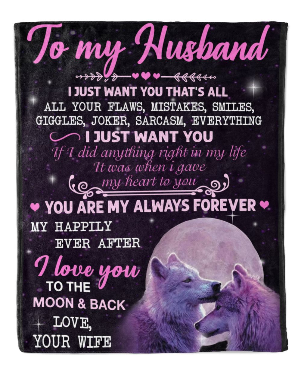 to my husband, love your wife to the moon and back Cozy Plush Fleece Blanket black 30x40in