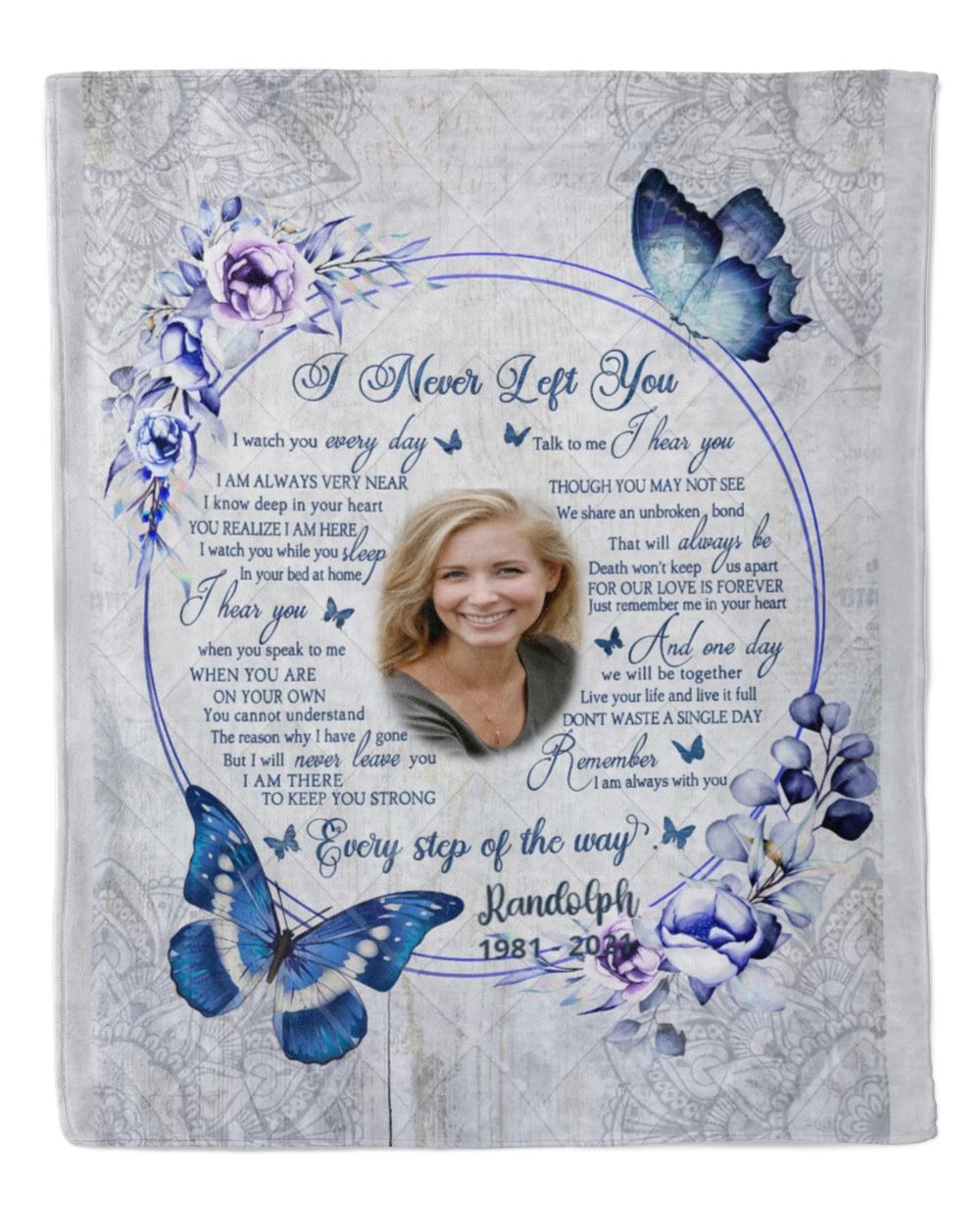 Personalized Custom I Never Left You Memorial Memory Photo Blanket Sherpa Fleece Blanket FBL20 Cozy Plush Fleece Blanket white 30x40in
