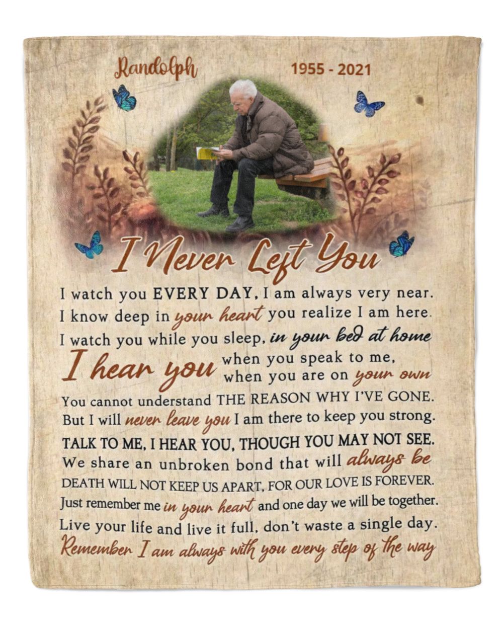 Personalized Custom I Never Left You Memorial Sherpa Fleece Blanket FBL23 Cozy Plush Fleece Blanket white 30x40in