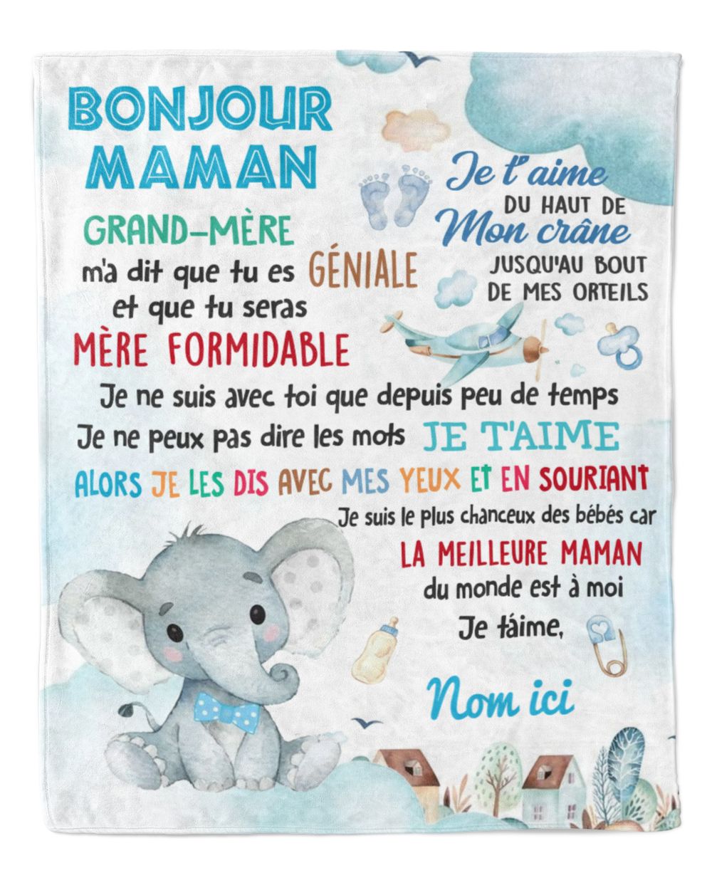 Bonjour maman Cozy Plush Fleece Blanket white 30x40in