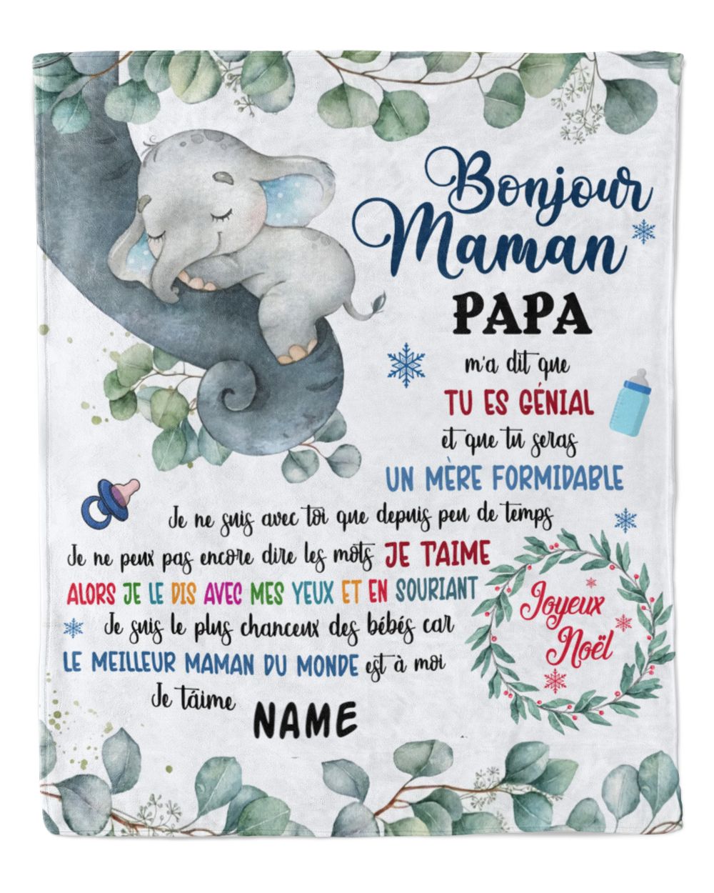 Bonjour maman Papa m'a dit que tu es génial et que vous seres un mère formidable Cozy Plush Fleece Blanket white 30x40in