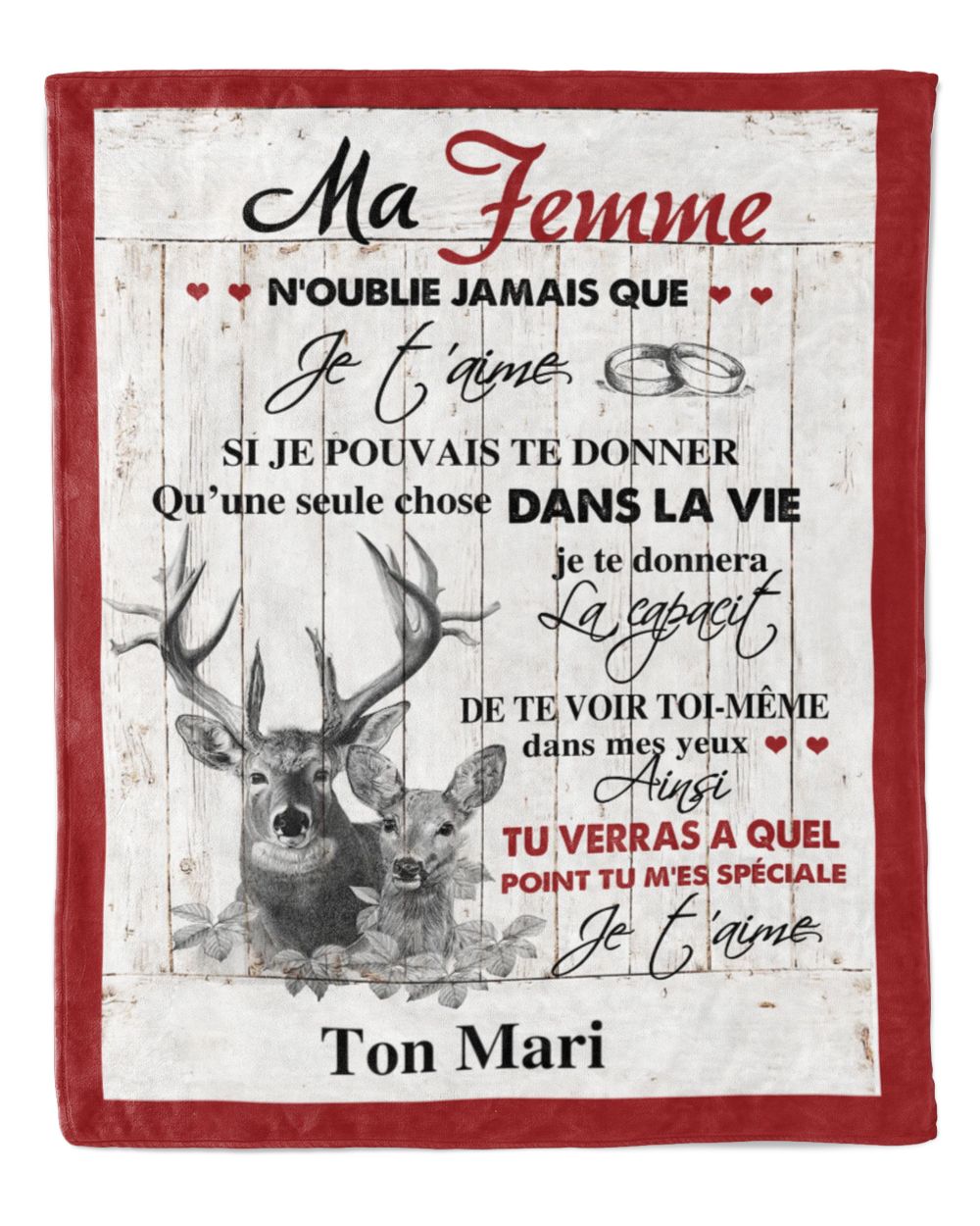 À ma Femme  - Je t'aime Cozy Plush Fleece Blanket white 30x40in
