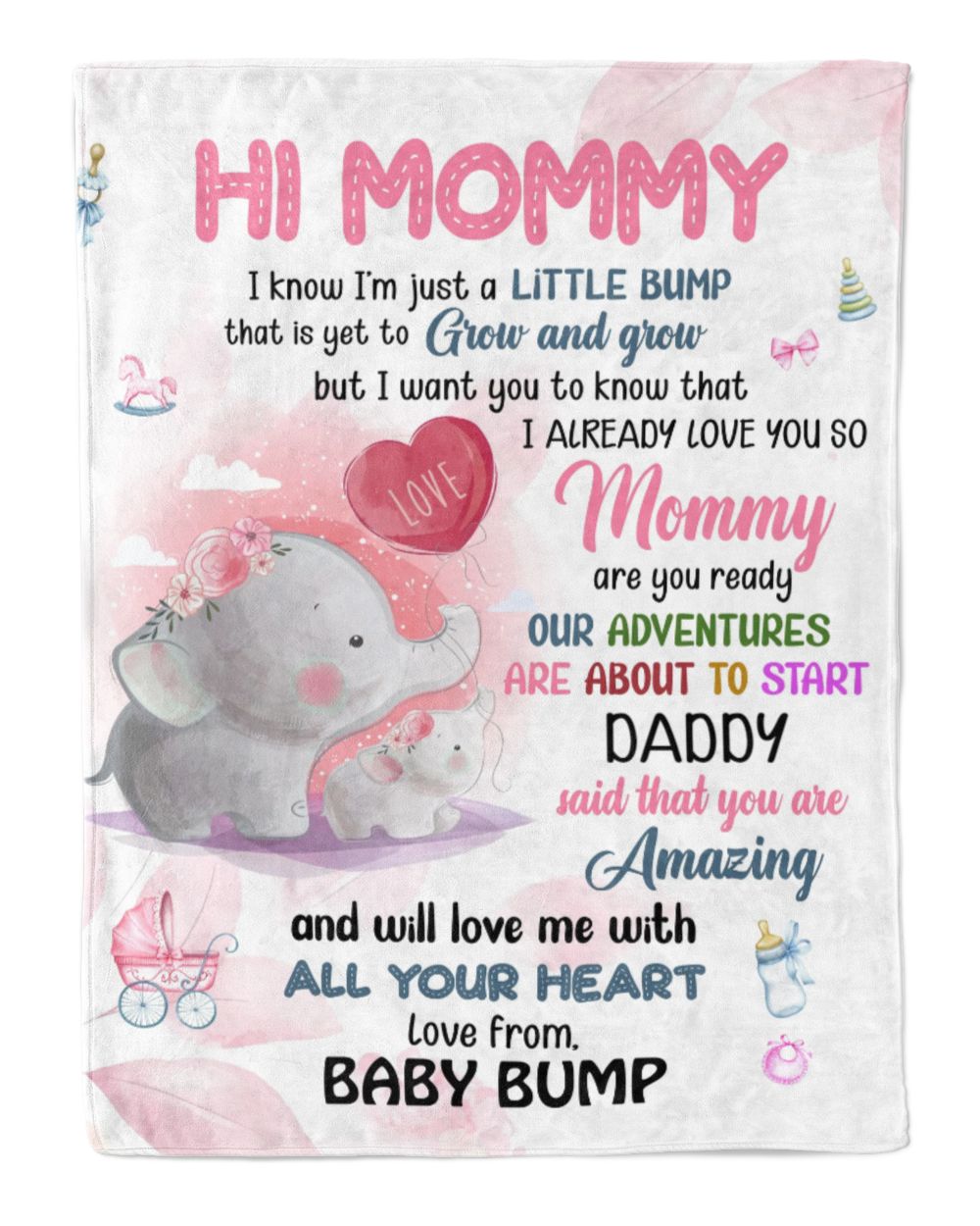 Hi Mommy  I know I'm just a little bump Cozy Plush Fleece Blanket white 30x40in