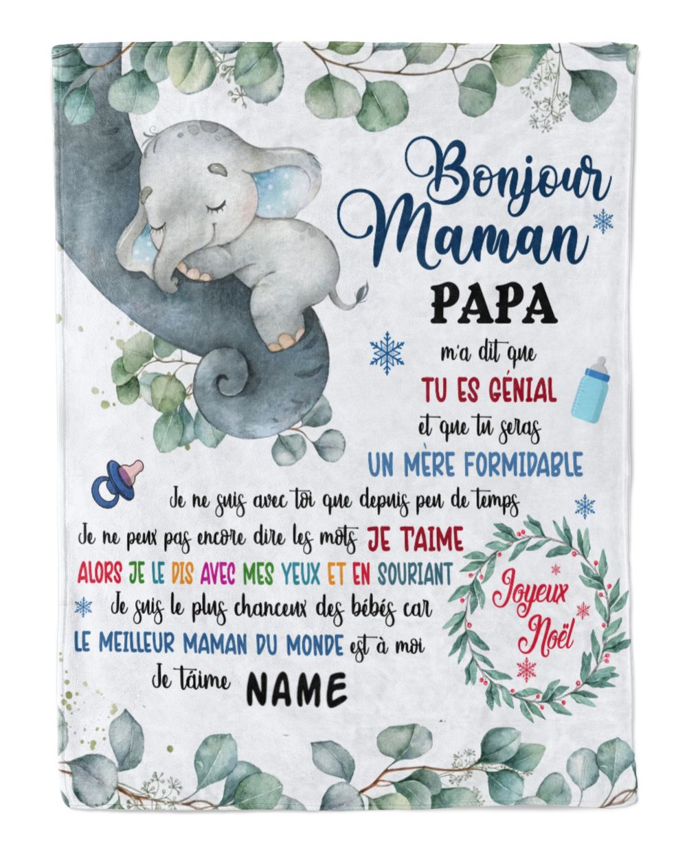 Bonjour maman Papa m'a dit que tu es génial et que vous seres un mère formidable Cozy Plush Fleece Blanket white 30x40in