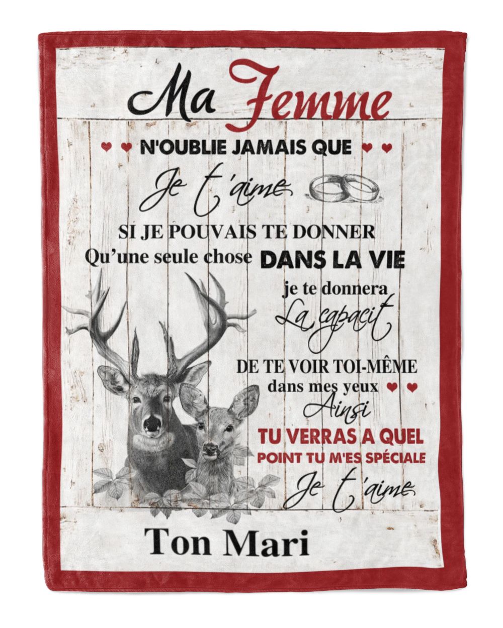 À ma Femme  - Je t'aime Cozy Plush Fleece Blanket white 30x40in
