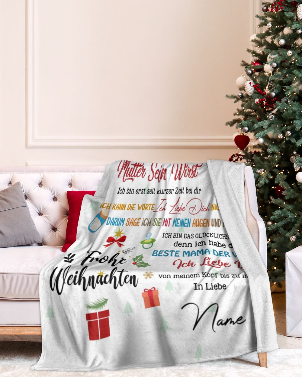 Hallo Mama Cozy Plush Fleece Blanket white 30x40in