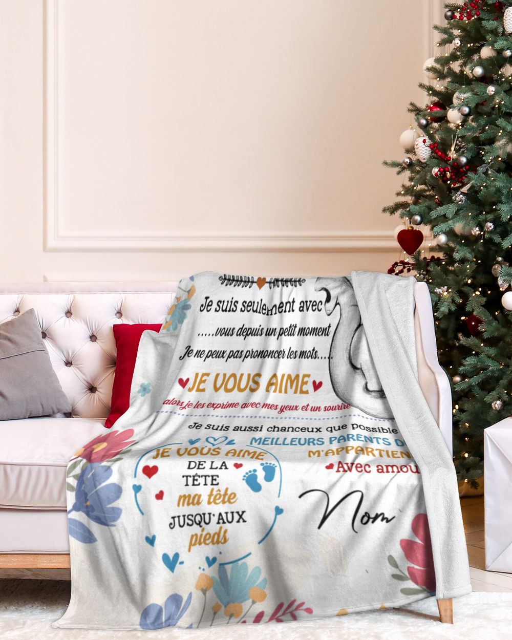 Bonjour maman et papa Cozy Plush Fleece Blanket white 30x40in