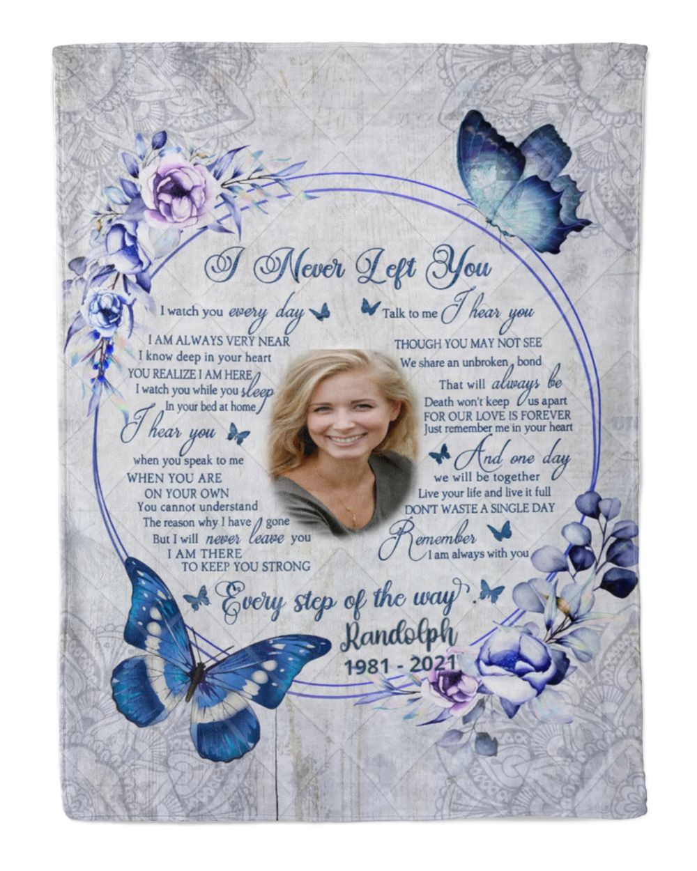 Personalized Custom I Never Left You Memorial Memory Photo Blanket Sherpa Fleece Blanket FBL20 Cozy Plush Fleece Blanket white 30x40in