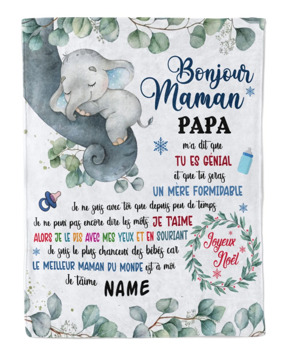Bonjour maman Papa m'a dit que tu es génial et que vous seres un mère formidable Cozy Plush Fleece Blanket white 30x40in