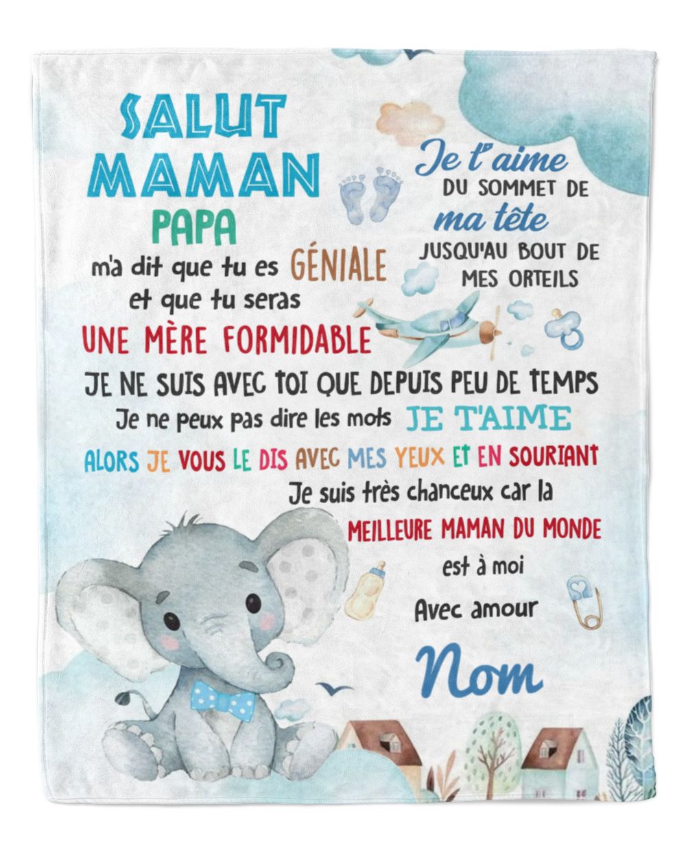 Bonjour maman Cozy Plush Fleece Blanket white 30x40in