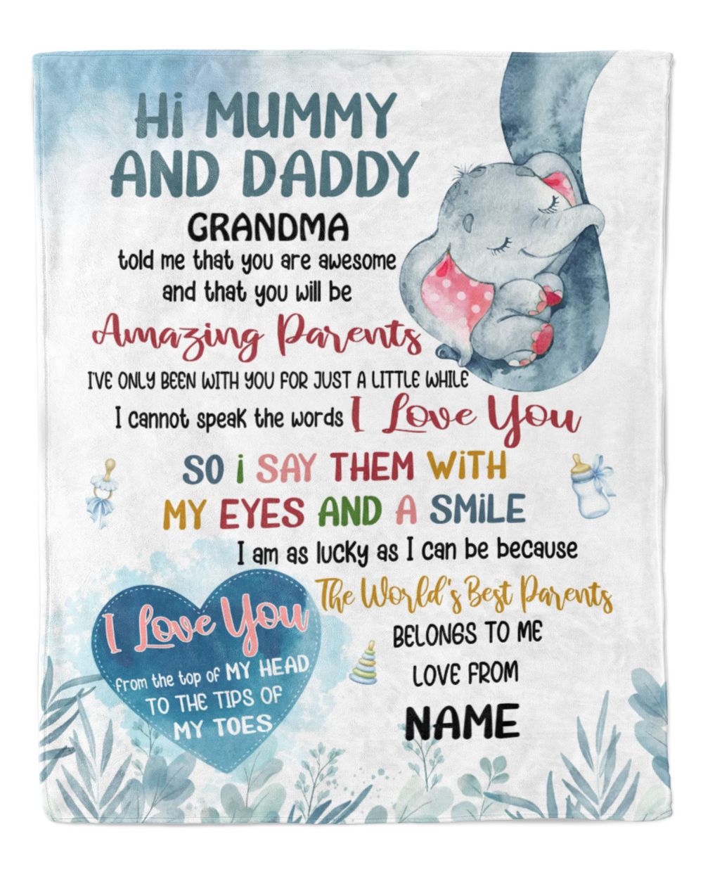 Hi Mummy and Daddy Cozy Plush Fleece Blanket white 30x40in
