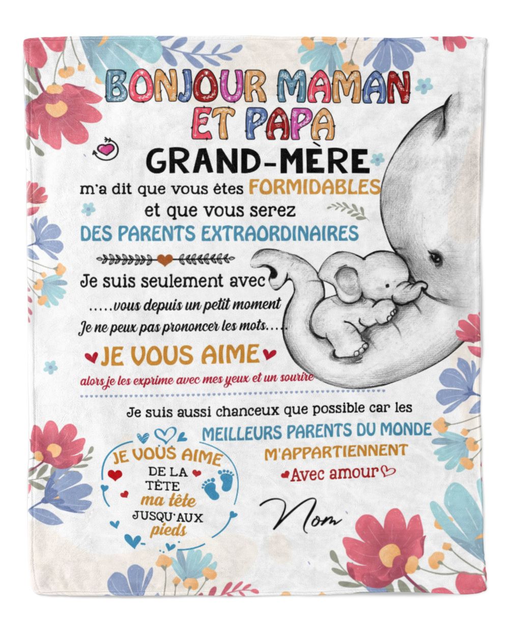 Bonjour maman et papa Cozy Plush Fleece Blanket white 30x40in