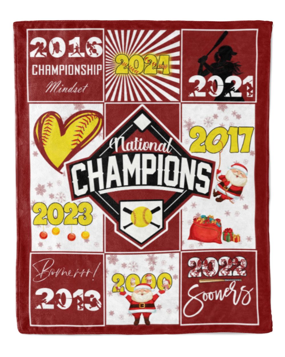 Oklahoma Softball- OU Blanket- Christmas Blanket- For Softball Fans- Championship Mindset Cozy Plush Fleece Blanket white 30x40in
