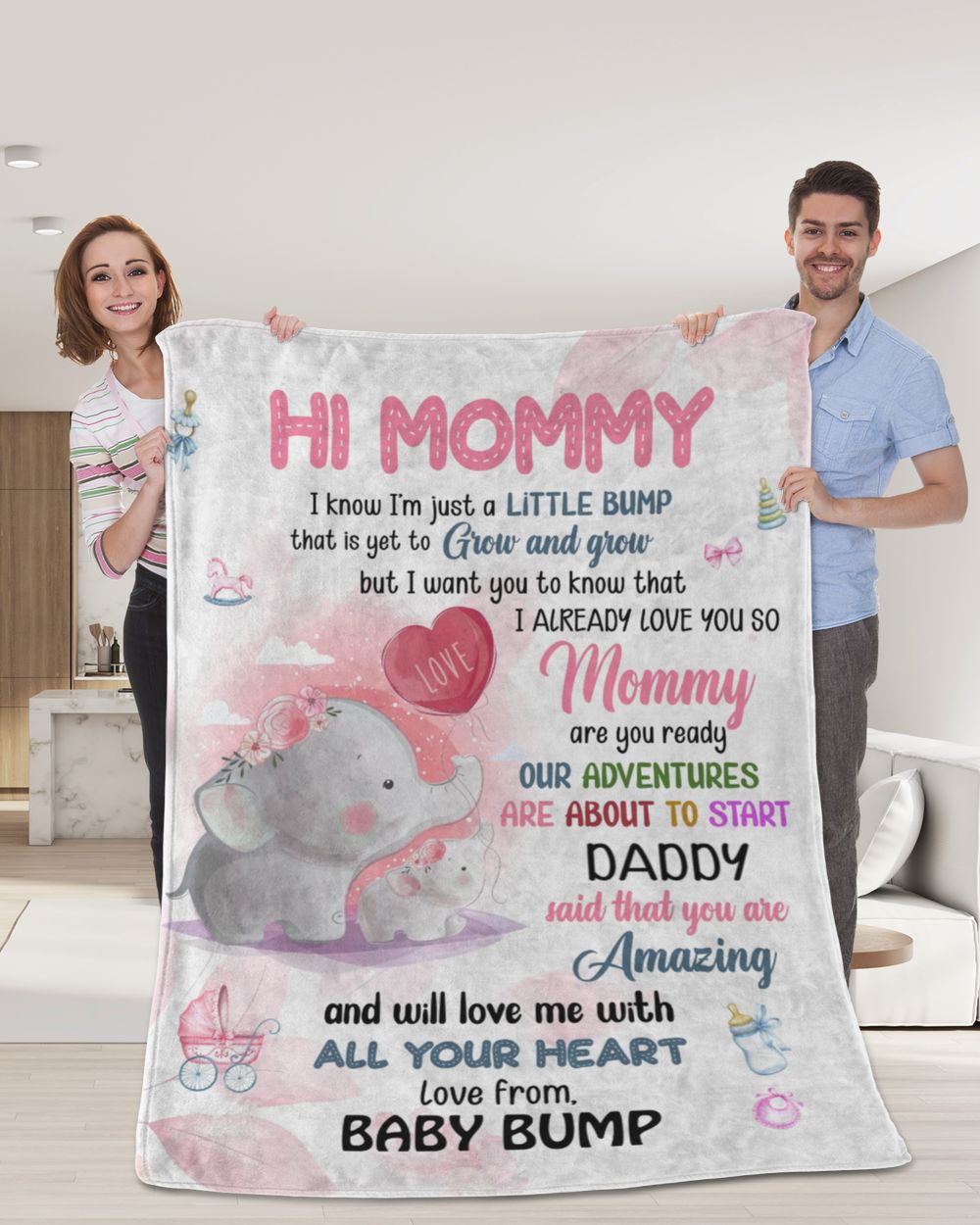 Hi Mommy  I know I'm just a little bump Cozy Plush Fleece Blanket white 30x40in