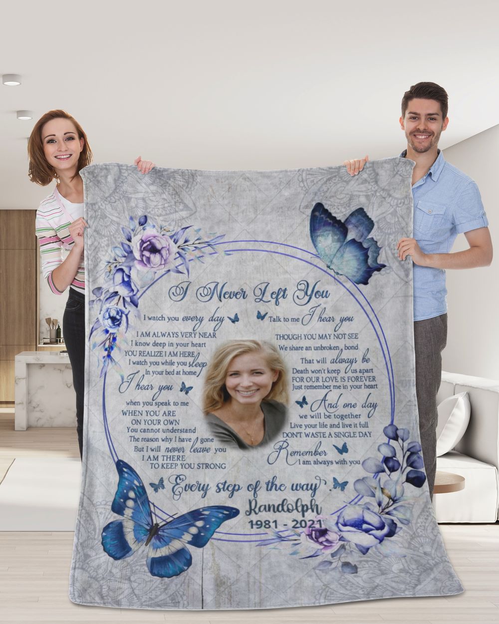 Personalized Custom I Never Left You Memorial Memory Photo Blanket Sherpa Fleece Blanket FBL20 Cozy Plush Fleece Blanket white 30x40in