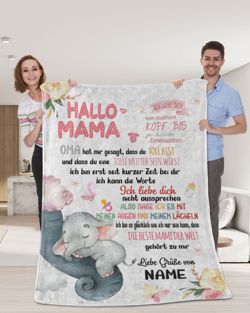 Hallo Mama Cozy Plush Fleece Blanket white 30x40in